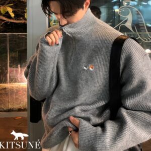 메종키츠네 더블폭스헤드 반집업 캐시니트