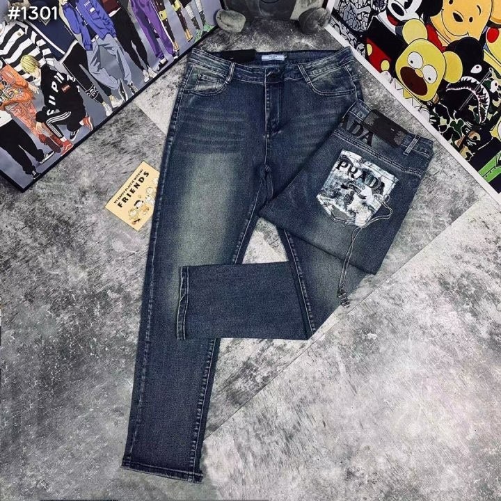 프라다 24fw 플라워 레이스 클래식 워싱 데님 팬츠