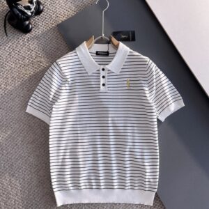생로랑 2025S/S 단가라 자수로고 쿨니트 카라 티셔츠