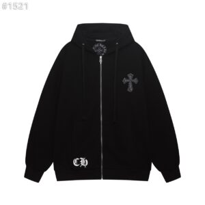 크롬하츠 대거 포인트 레더 크로스 후드 집업 자켓