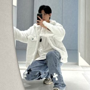 크롬하츠 블랙 화이트 크로스 패치 데님진