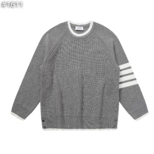 톰브라운 4bar 울 배색 라운드 니트