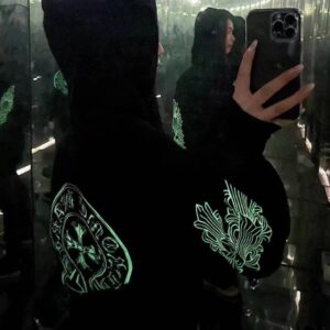 크롬하츠 형광 라인 후드 티셔츠