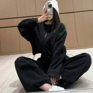 발렌시아가 [ B*lenciaga ] 수입 로고 오버 핏 플리스 반집업 트레이닝set