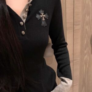 크롬하츠 스틸 패치 배색스웨터