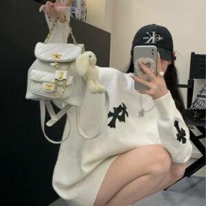 크롬하츠 여성 크로스 레더 패치 하프 집스웨터
