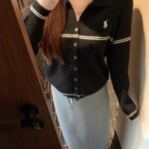 폴로 카라 자수 가디건