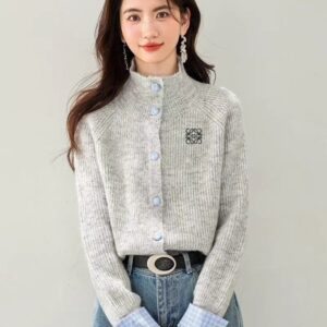 로에베 체크배색 니트가디건