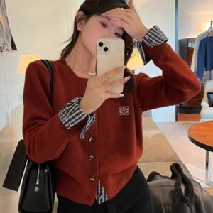로에베 체크 자수 레이어드 가디건