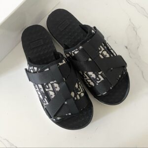 디올 알파 샌들 베이지 & 블랙 디올 오블리크 자카드