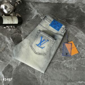 루이비통 LV 블루 이니셜 백 포켓 워싱 데님 팬츠