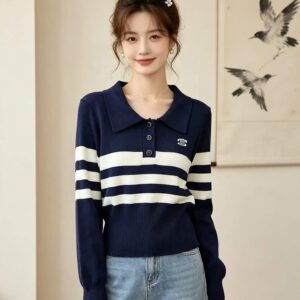 셀린느 카라 스트라이프 니트